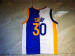 NBA 30 Curry Warriors splite Maillot bleu blanc brodé